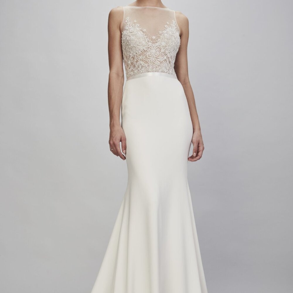 Theia Amalia Embellished Tulle-Paneled Cady Bridal Gown